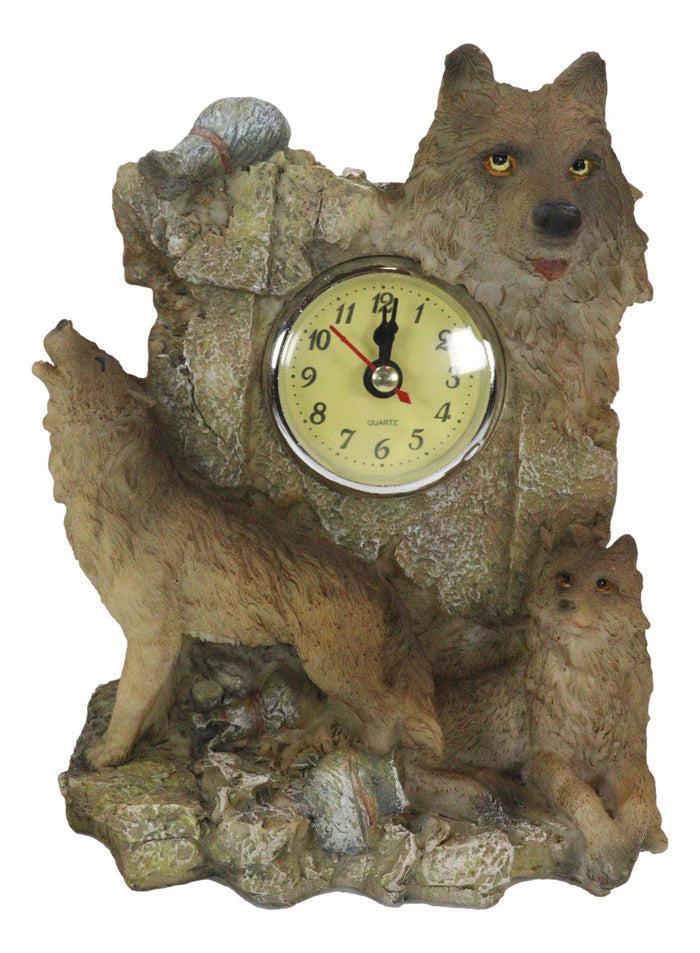 Ebros Gift Jungle Forest Woodlands Howling Gray Wolf Timberwolf Family Table Clock Figurine