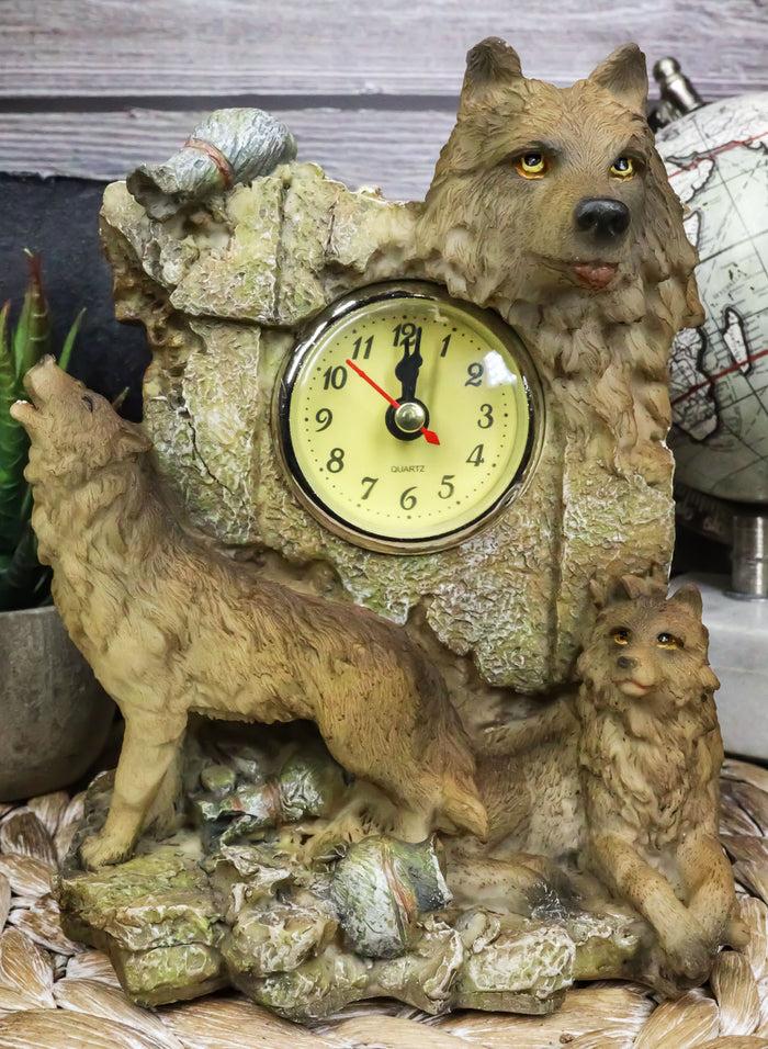 ebros gift Jungle Forest Woodlands Howling Gray Wolf Timberwolf Family Table Clock Figurine