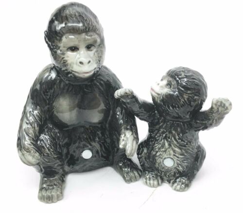 Ebros Gift Jungle Gorilla Mother And Infant Ape Embracing Ceramic Salt Pepper Shaker Set
