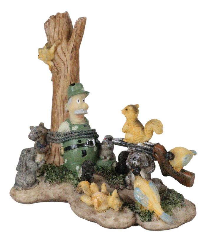 Ebros Gift Jungle Patrol Bear Rabbit Turkey Squirrel Raccoon With Captured Hunter Figurine