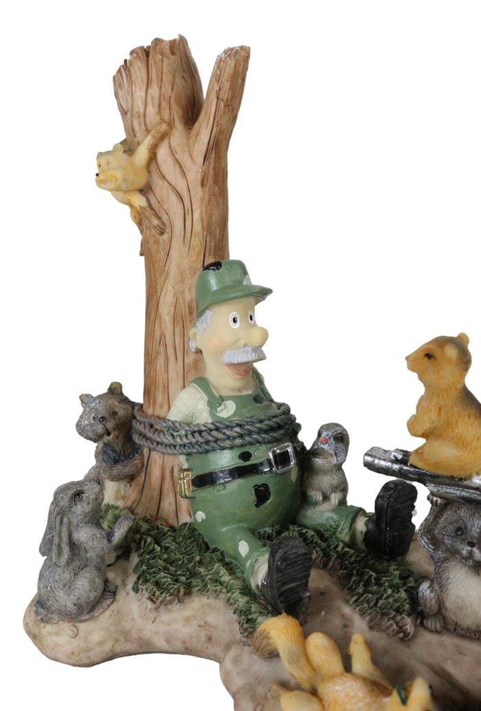 Ebros Gift Jungle Patrol Bear Rabbit Turkey Squirrel Raccoon With Captured Hunter Figurine