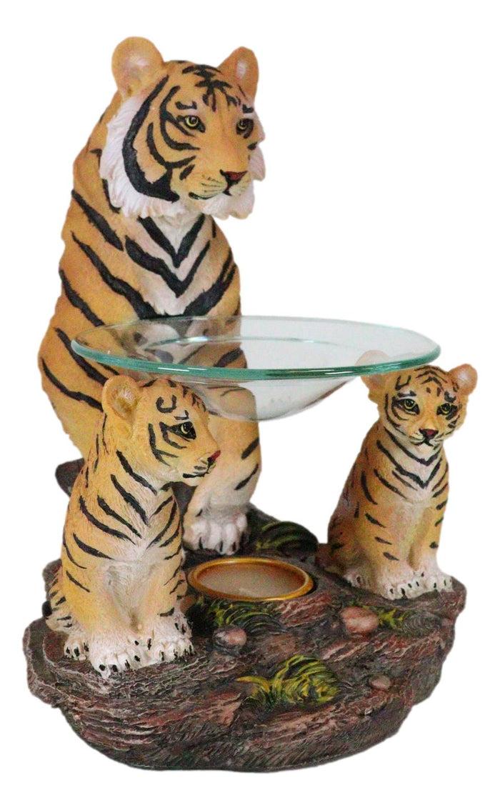 Ebros Gift Jungle Predator Bengal Tiger Mother & Cubs Candle Heat Oil Tart Burner Figurine