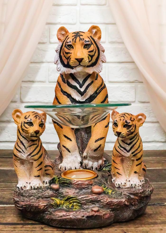 ebros gift Jungle Predator Bengal Tiger Mother & Cubs Candle Heat Oil Tart Burner Figurine