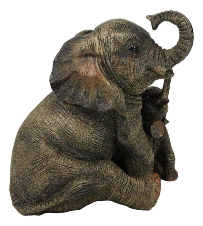 Ebros Gift Jungle Shower Safari Savanna Elephant Mother And Calf With Trunks Up Figurine