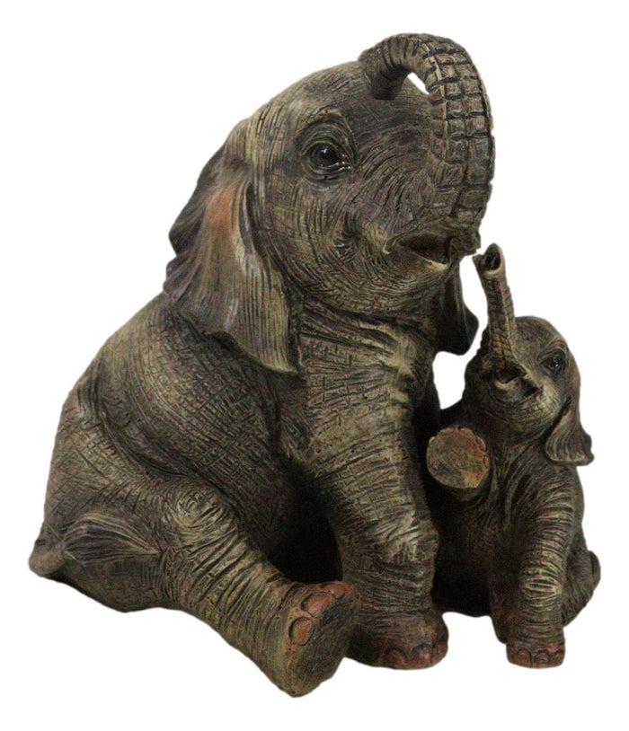ebros gift Jungle Shower Safari Savanna Elephant Mother and Calf with Trunks Up Figurine