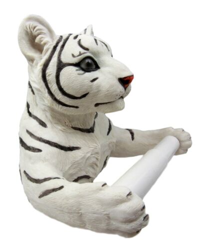 Ebros Gift Jungle White Siberian Bengal Tiger Baby Cub Toilet Paper Holder Figurine 8.25"H