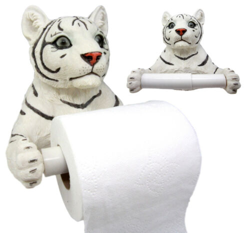 Ebros Gift Jungle White Siberian Bengal Tiger Baby Cub Toilet Paper Holder Figurine 8.25"H