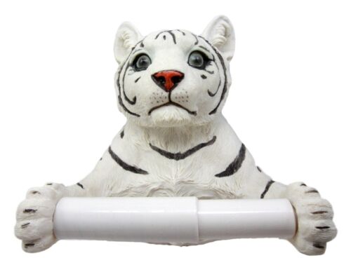 Ebros Gift Jungle White Siberian Bengal Tiger Baby Cub Toilet Paper Holder Figurine 8.25"H