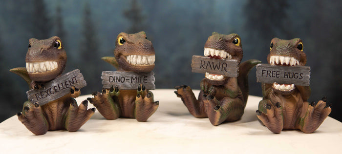 ebros gift Jurassic Proclamations Dinosaur T Rex Babies With Signs Figurine Set 4"Tall