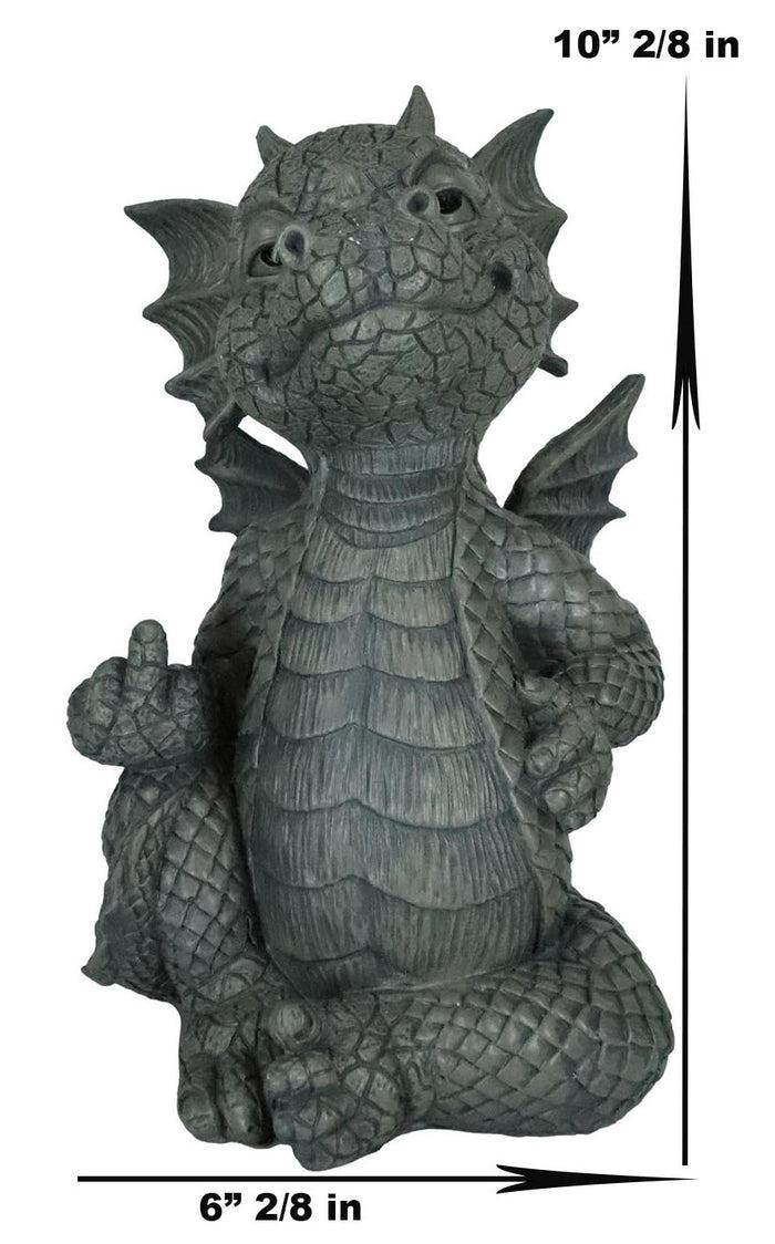 Ebros Gift Keep Off Flip The Bird Rude Baby Dragon Sitting Statue 10"H Fairy Garden Decor