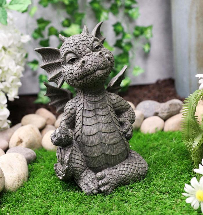 ebros gift Keep Off Flip The Bird Rude Baby Dragon Sitting Statue 10"H Fairy Garden Decor