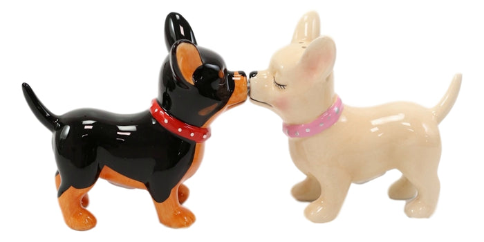Ebros Gift Kissing Chihuahua Couple Puppy Dogs Magnetic Ceramic Salt And Pepper Shakers Set