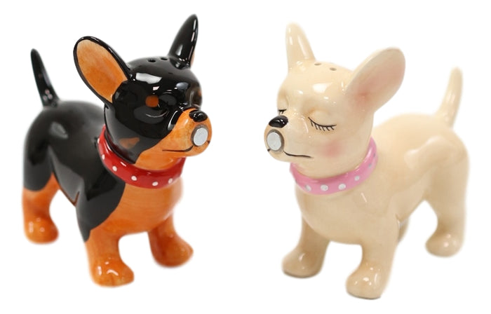 Ebros Gift Kissing Chihuahua Couple Puppy Dogs Magnetic Ceramic Salt And Pepper Shakers Set