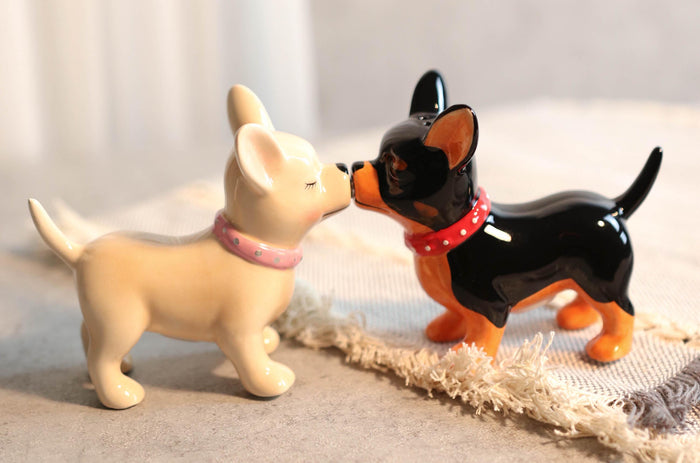 ebros gift Kissing Chihuahua Couple Puppy Dogs Magnetic Ceramic Salt And Pepper Shakers Set