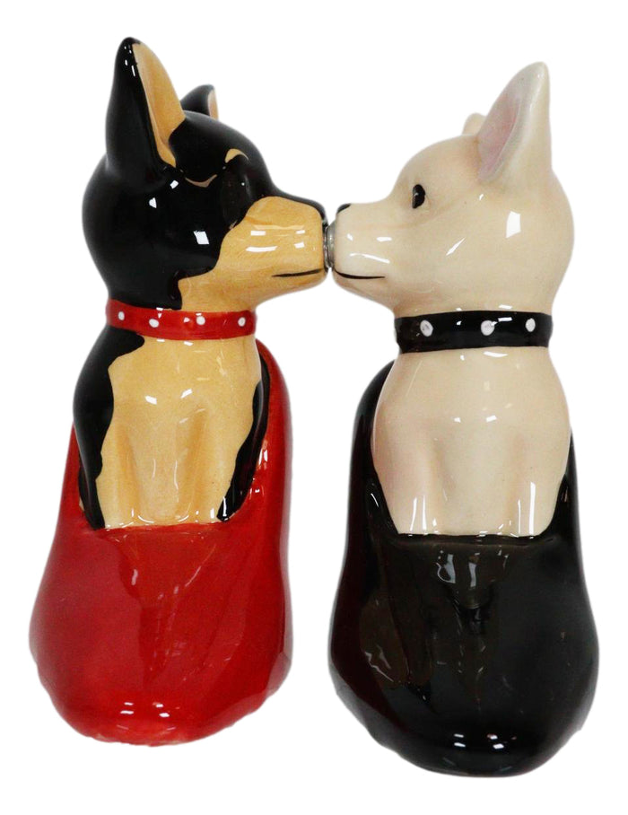 Ebros Gift Kissing Chihuahua Dogs In Red And Black Pump Heel Shoes Salt And Pepper Shakers