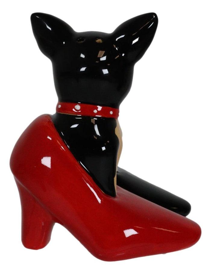 Ebros Gift Kissing Chihuahua Dogs In Red And Black Pump Heel Shoes Salt And Pepper Shakers