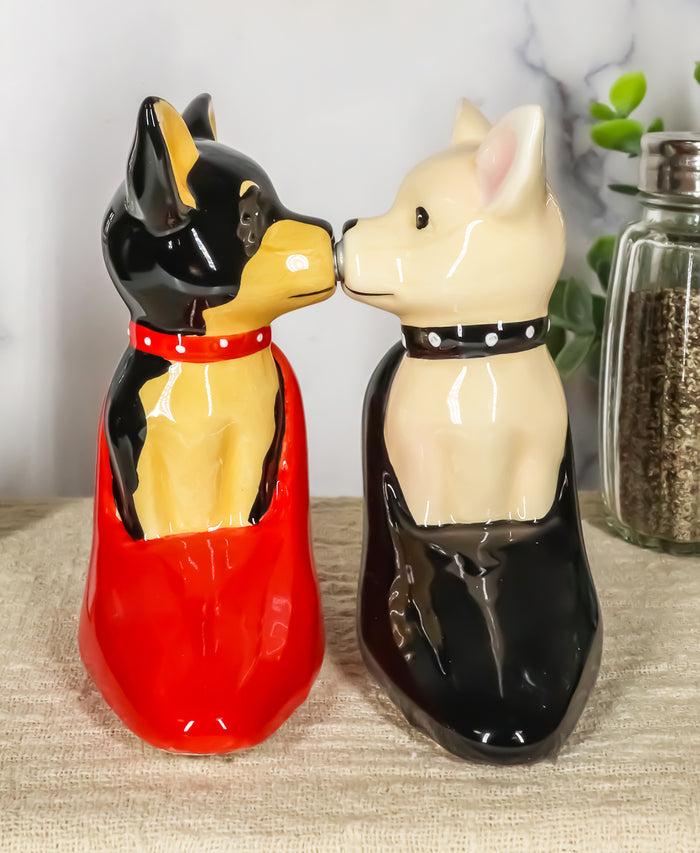 ebros gift Kissing Chihuahua Dogs In Red And Black Pump Heel Shoes Salt And Pepper Shakers