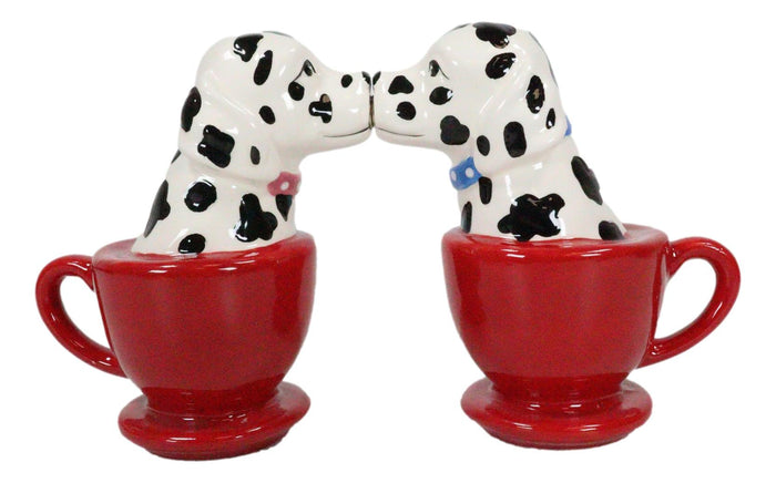 Ebros Gift Kissing Dalmatian Dogs In Tea Cup 3.5'' Tall Magnetic Salt And Pepper Shakers