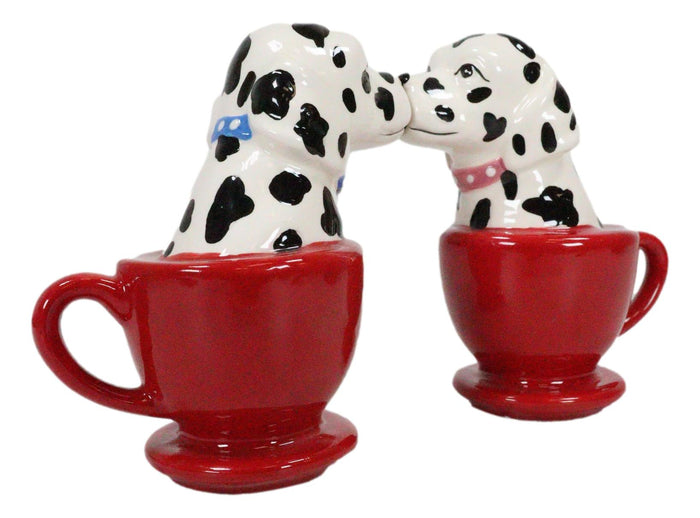 Ebros Gift Kissing Dalmatian Dogs In Tea Cup 3.5'' Tall Magnetic Salt And Pepper Shakers
