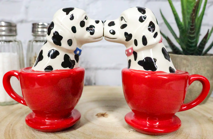 ebros gift Kissing Dalmatian Dogs in Tea Cup 3.5'' Tall Magnetic Salt and Pepper Shakers