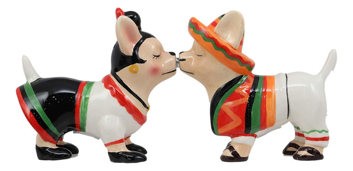 Ebros Gift Kissing Mexican Chihuahua Dogs With Sombrero Hat Ceramic Salt And Pepper Shakers