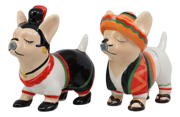 Ebros Gift Kissing Mexican Chihuahua Dogs With Sombrero Hat Ceramic Salt And Pepper Shakers
