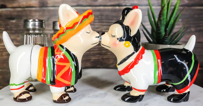 ebros gift Kissing Mexican Chihuahua Dogs With Sombrero Hat Ceramic Salt And Pepper Shakers