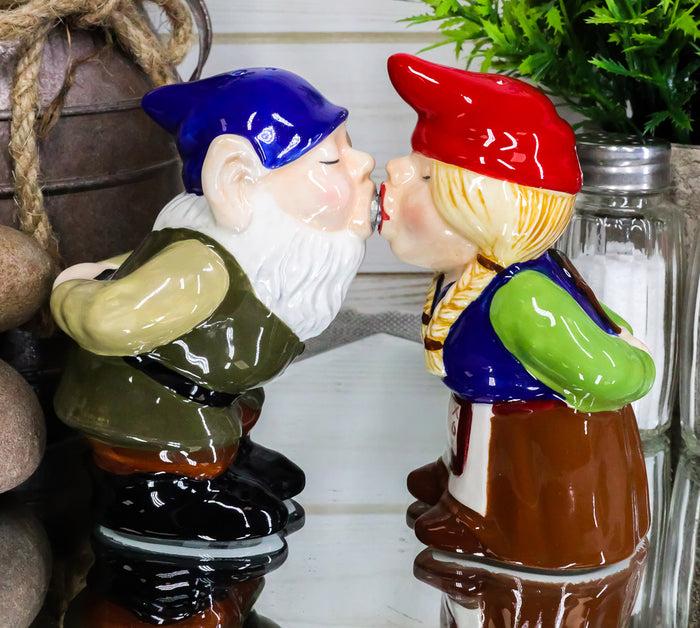 ebros gift Kissing Mr & Mrs Gnome Couple Magnetic Salt Pepper Shakers Ceramic Figurine Set