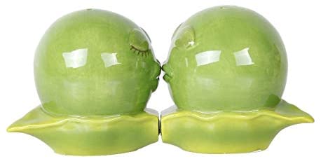 ebros gift Kissing Peas In A Pod Magnetic Salt and Pepper Shakers Gift Box Set Ceramic