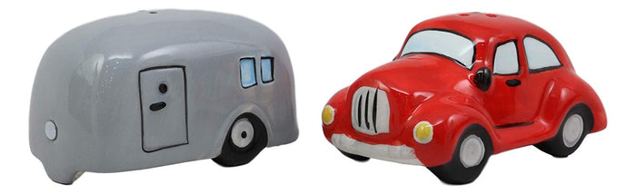 Ebros Gift Kissing Red Vintage Car And Grey Camper Trailer Magnetic Salt And Pepper Shakers