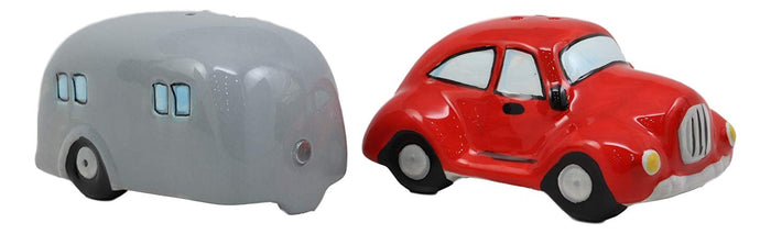 Ebros Gift Kissing Red Vintage Car And Grey Camper Trailer Magnetic Salt And Pepper Shakers