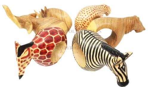 Ebros Gift Kitchen Dining Napkin Rings Holders Set Of Six Safari Wild Animals Mahogany Wood