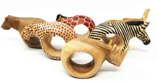 Ebros Gift Kitchen Dining Napkin Rings Holders Set Of Six Safari Wild Animals Mahogany Wood
