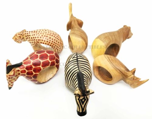 Ebros Gift Kitchen Dining Napkin Rings Holders Set Of Six Safari Wild Animals Mahogany Wood