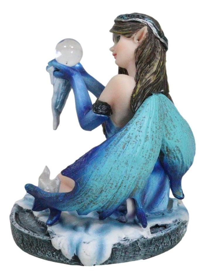 Ebros Gift Kneeling Blue Artic Frozen Ice Princess Fairy With Crystal Ball Small Figurine