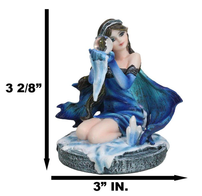Ebros Gift Kneeling Blue Artic Frozen Ice Princess Fairy With Crystal Ball Small Figurine