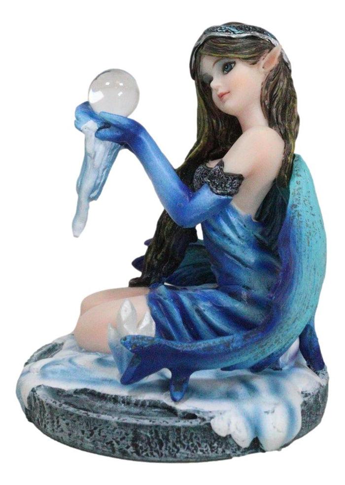 Ebros Gift Kneeling Blue Artic Frozen Ice Princess Fairy With Crystal Ball Small Figurine