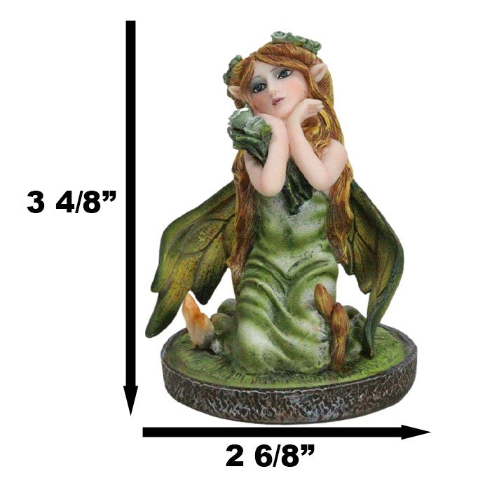 Ebros Gift Kneeling Green Ivy Gaia Earth Fairy With Crystal Ball On Garden Small Figurine