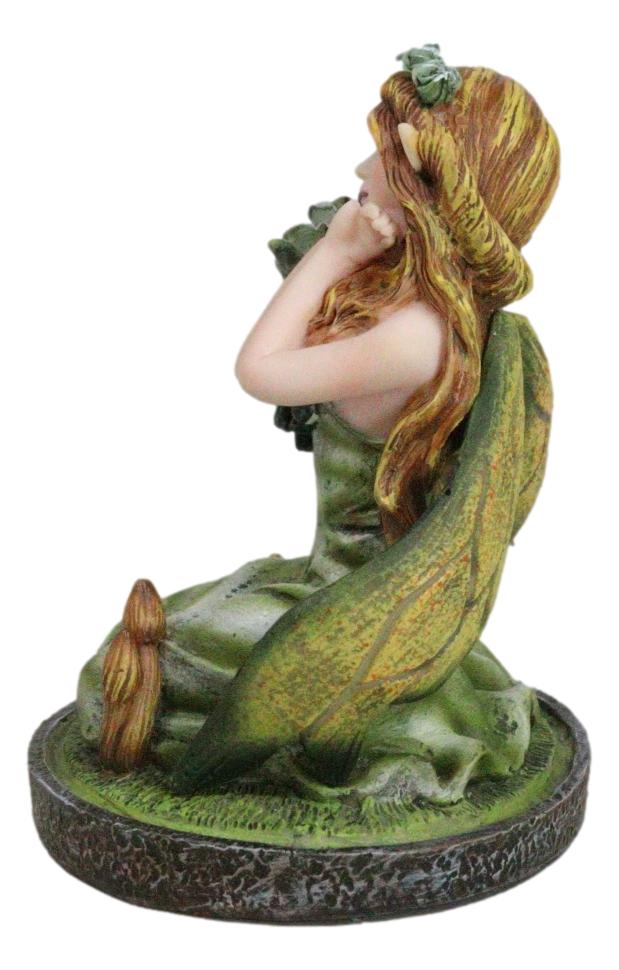 Ebros Gift Kneeling Green Ivy Gaia Earth Fairy With Crystal Ball On Garden Small Figurine