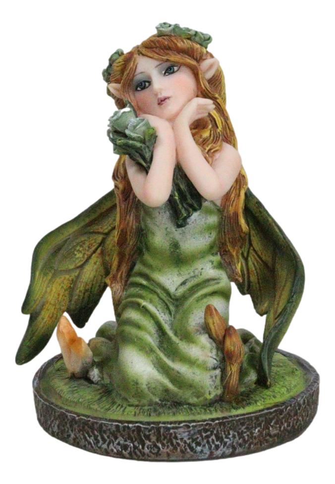 ebros gift Kneeling Green Ivy Gaia Earth Fairy With Crystal Ball On Garden Small Figurine