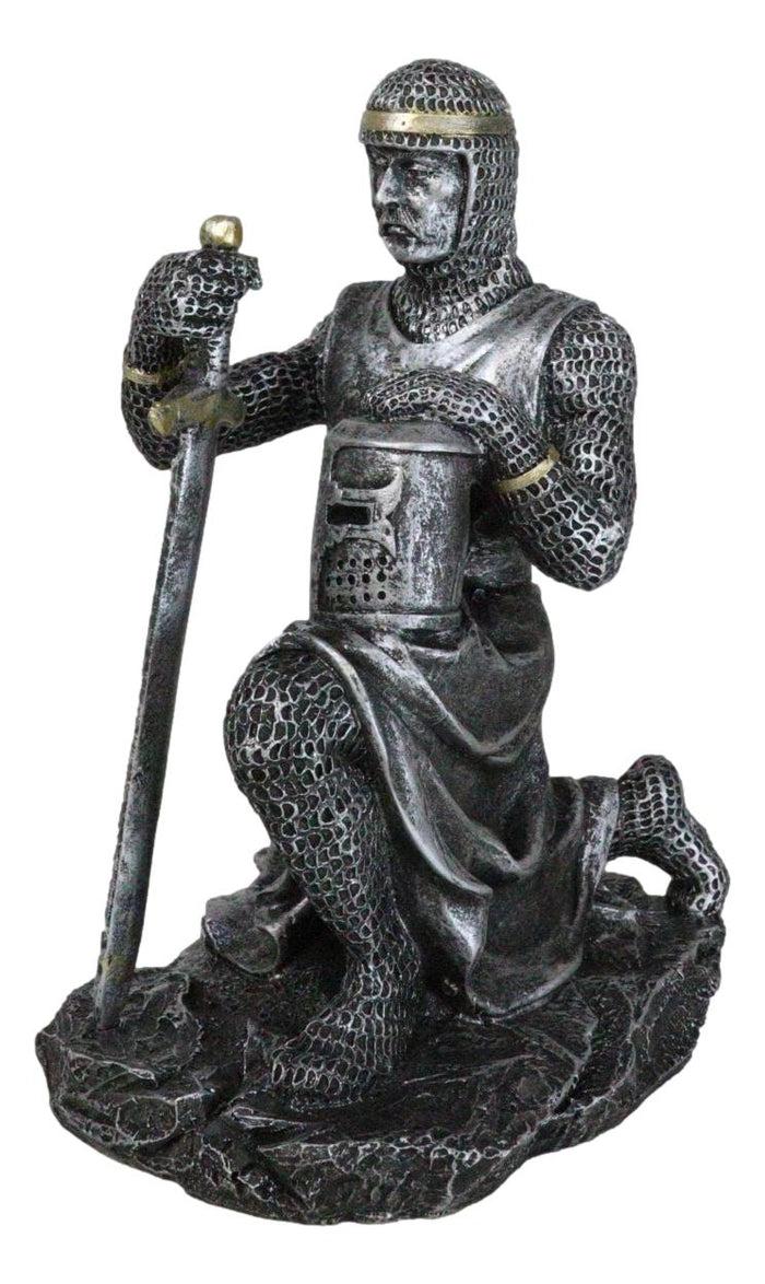 Ebros Gift Kneeling Medieval Suit Of Armor Crusader Knight With Sword And Helmet Figurine