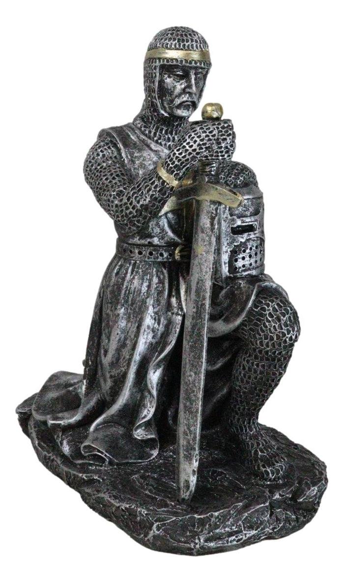 ebros gift Kneeling Medieval Suit Of Armor Crusader Knight With Sword And Helmet Figurine