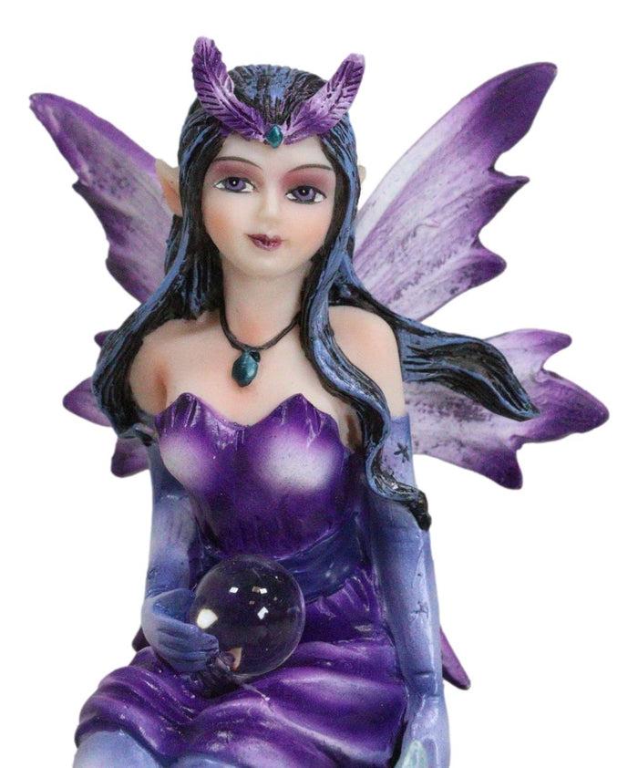 Ebros Gift Kneeling Purple Lavender Night Fairy With Crystal Ball On Garden Mini Figurine
