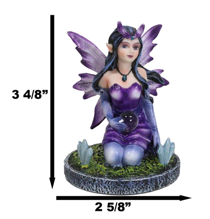 Ebros Gift Kneeling Purple Lavender Night Fairy With Crystal Ball On Garden Mini Figurine