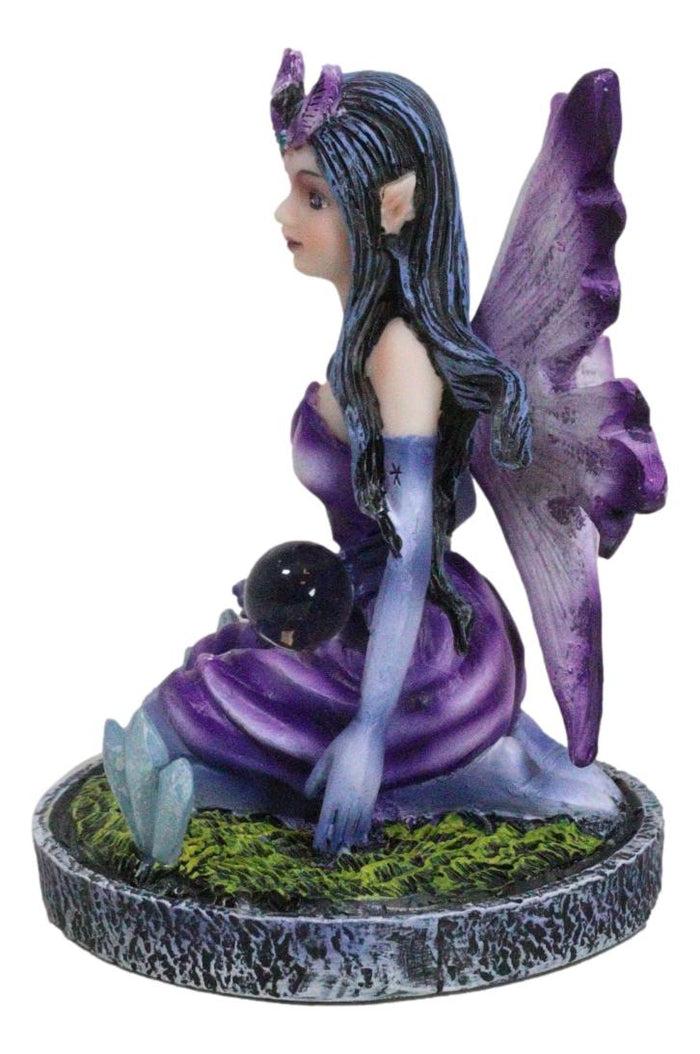 Ebros Gift Kneeling Purple Lavender Night Fairy With Crystal Ball On Garden Mini Figurine