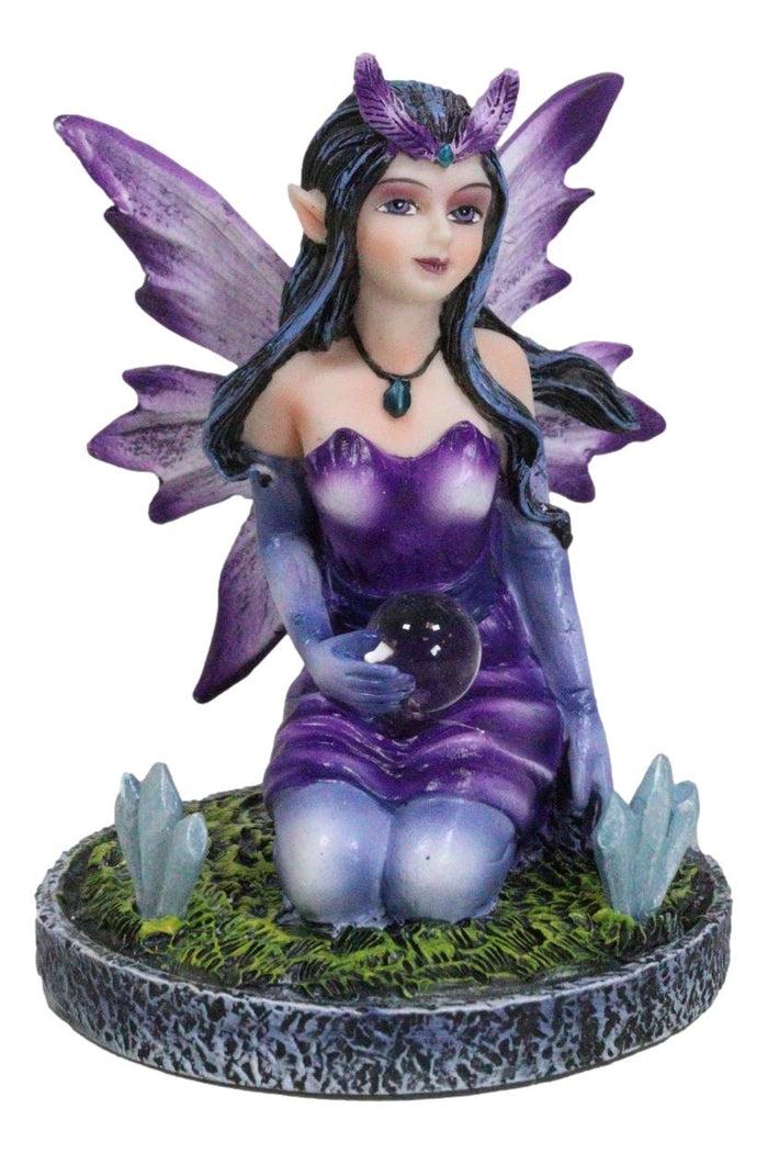 ebros gift Kneeling Purple Lavender Night Fairy With Crystal Ball On Garden Mini Figurine