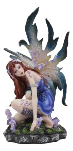 Ebros Gift Kneeling Red Haired Purple Lavender Tribal Fairy Garden Statue 7.25"H Twilight