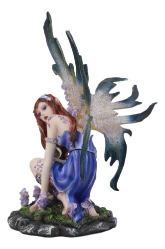 Ebros Gift Kneeling Red Haired Purple Lavender Tribal Fairy Garden Statue 7.25"H Twilight