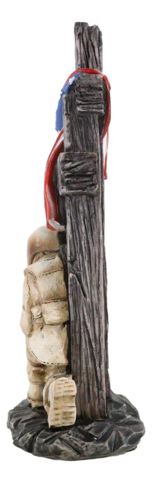 Ebros Gift Kneeling Soldier In Prayer By 3 Rugged Crosses American Flag Memorial Figurine