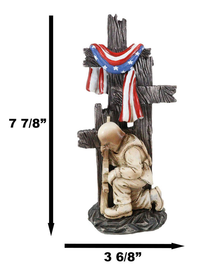 Ebros Gift Kneeling Soldier In Prayer By 3 Rugged Crosses American Flag Memorial Figurine